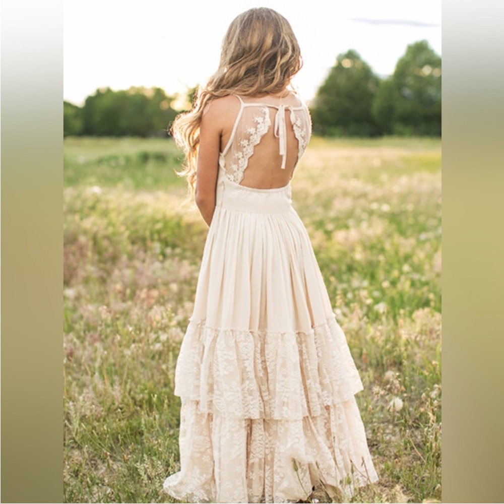 Joyfolie Girls Halter Lace Tiered Maxi Dress Size 7